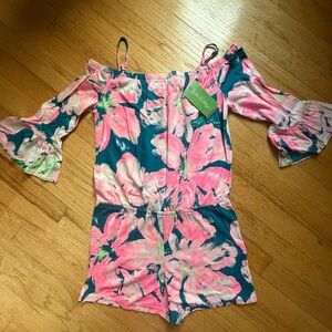 Lilly Pulitzer Pink and Blue Floral Girls XL One Piece